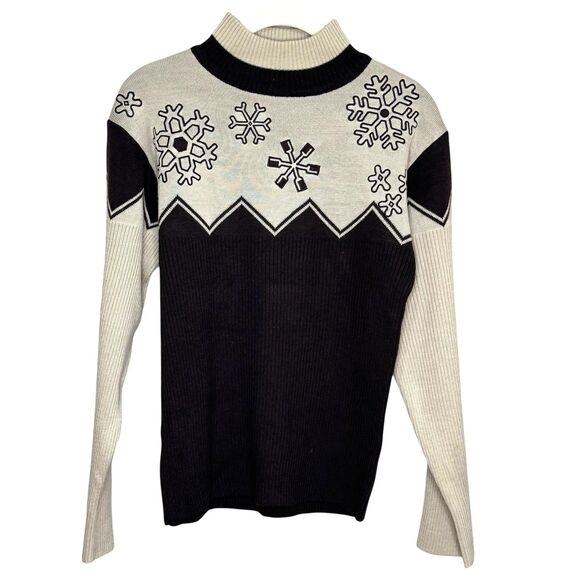 Nils Sweaters - Vintage Nils Sweater Womens Small Black Cream Snowflake Mock Neck Ski 90s